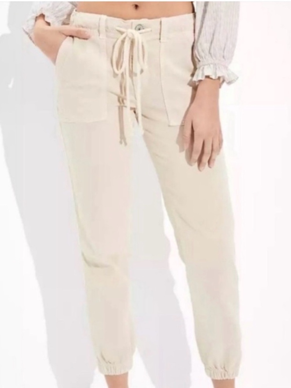 American Eagle Tomgirl Utility Joggers | Khaki Tan | Size 8 neutral minimalist